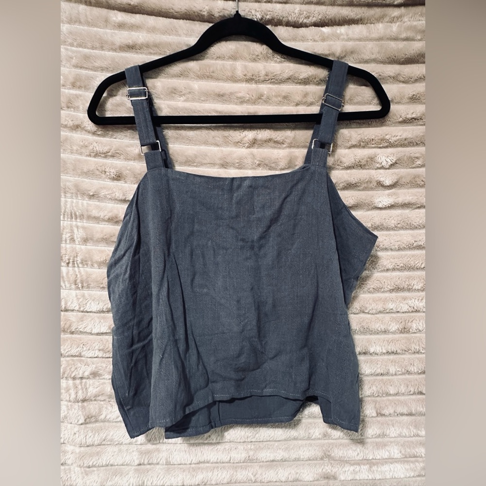 Women's Charcoal Gray Square-Neck Linen Blend Tank Top